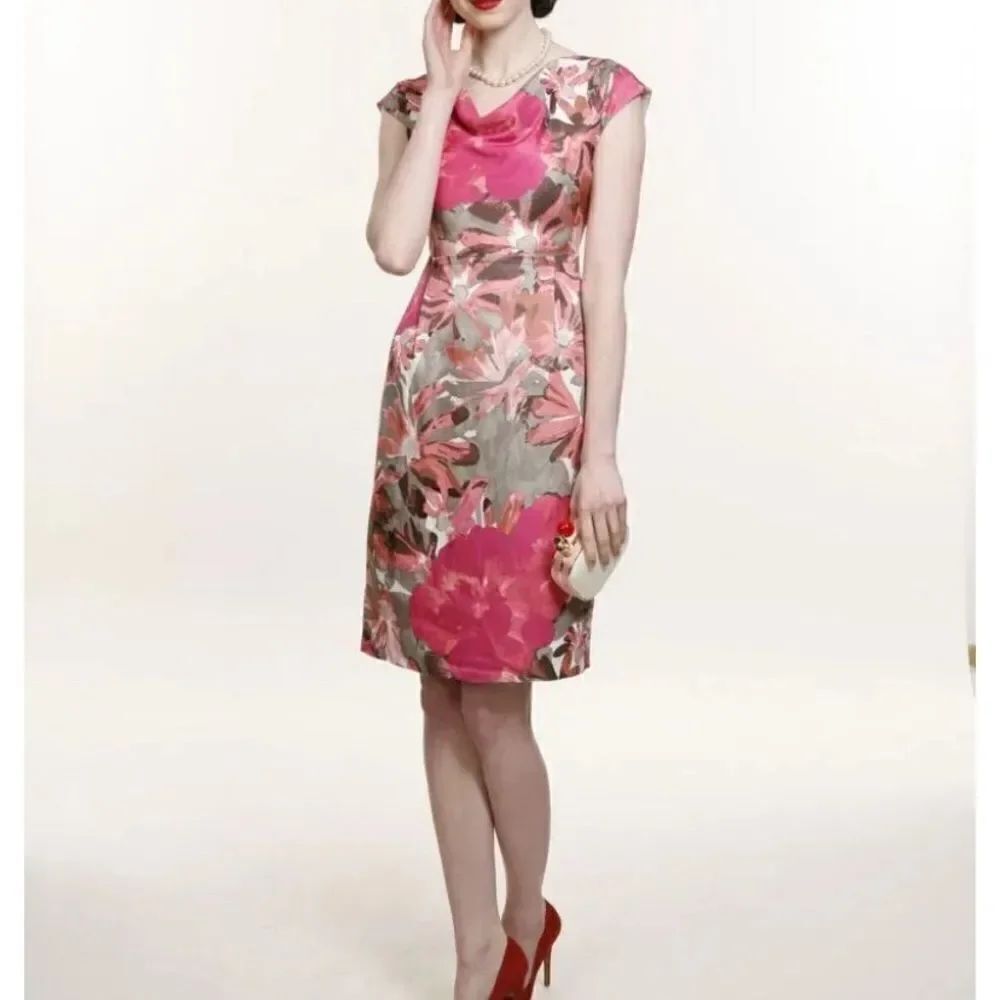 Banana Republic Mad Men Floral Midi Length Linen Blend Sheath Dress